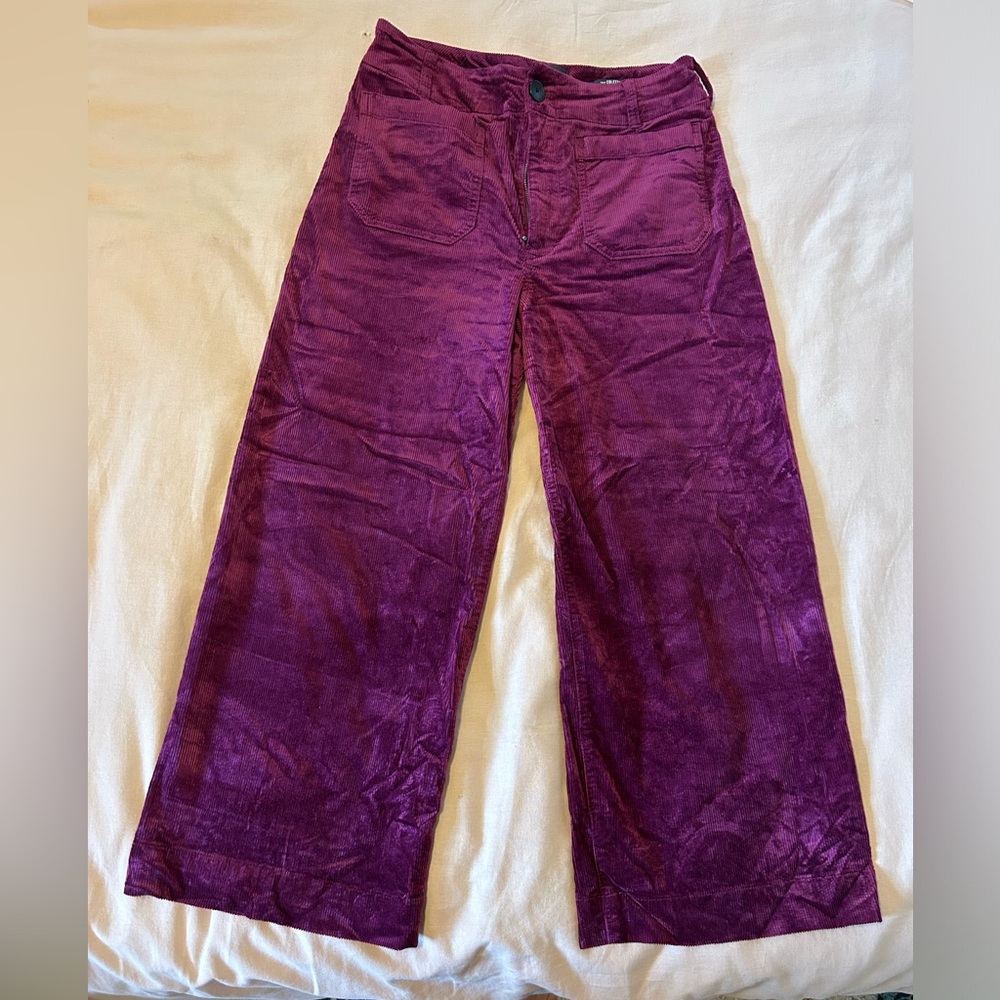 COLETTE CROPPED WIDE-LEG CORDUROY PANTS BY MAEVE-Violet, size 30